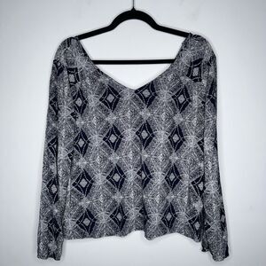 Roxy Women’s Argyl Diamond Print Top Boho Beachy Blue Size Medium